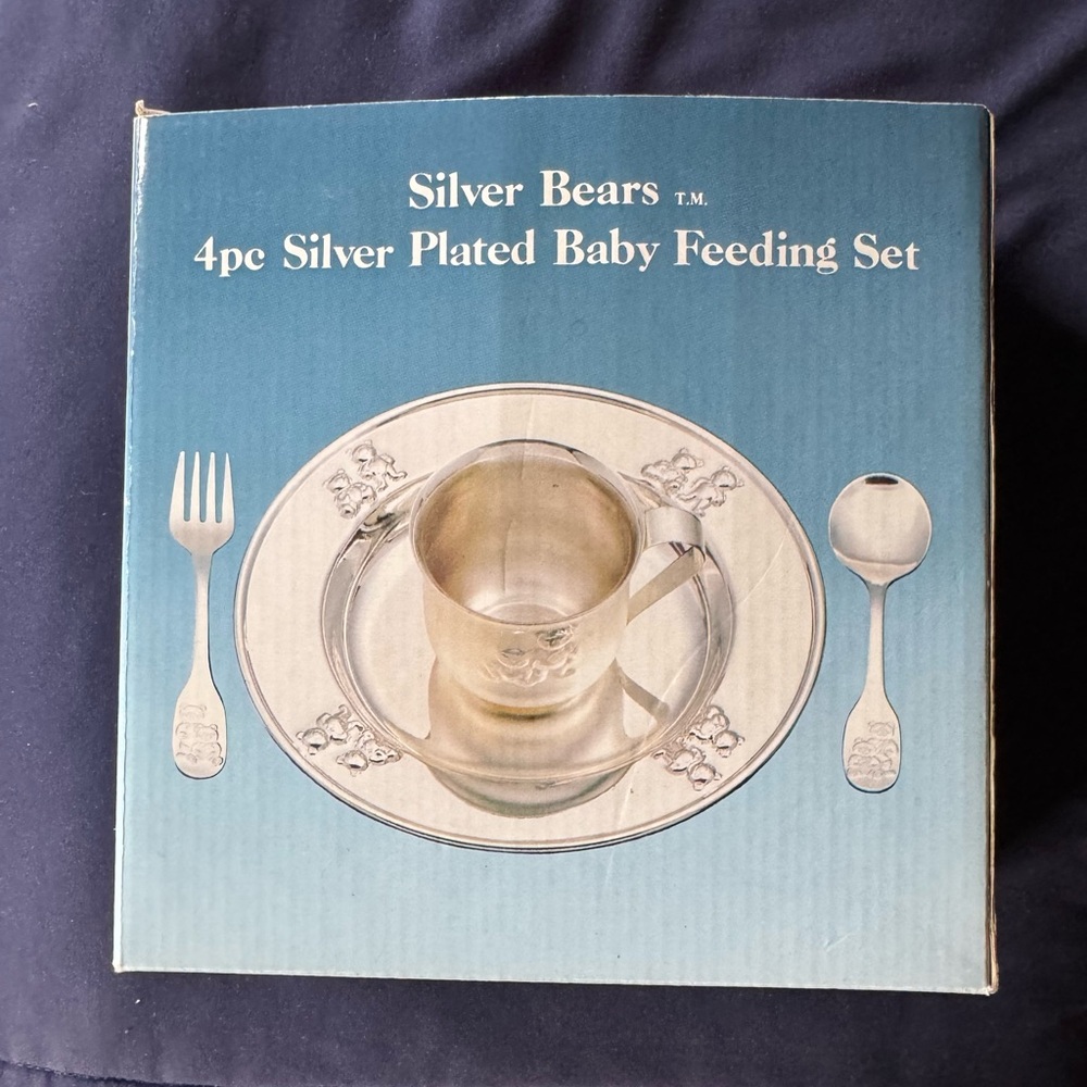 Silver Bears 4 piece Silver Plated Baby Feeding Set
